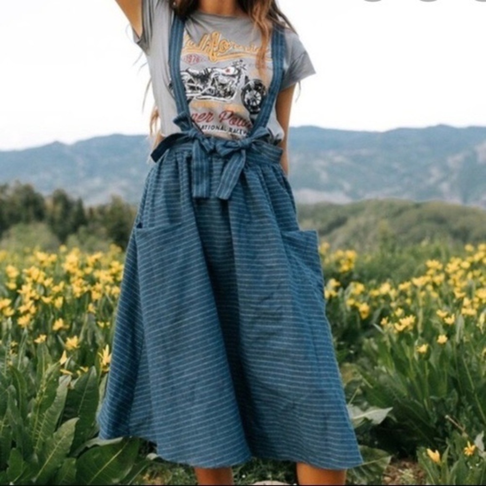 Mod Ref Jumper Dress Skirt Denim Chambray with pockets and bows